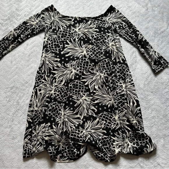 Ava Sky Hawaii Pineapple Print Boat Neck‎ Dress Black/Off-White Size XS - Picture 3 of 9